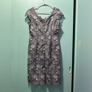 Lace Grey Gradient Blue Cap Sleeve Dress, Size 8, Jacques Vert Polyester